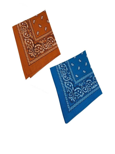 

Aadishwar Creations Unisex Pack Of 2 Orange Coloured & Blue Paisley Printed Cotton Bandanas