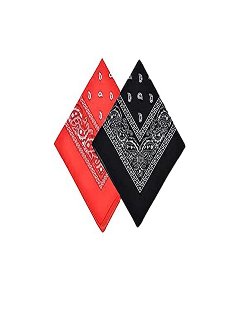 

Aadishwar Creations Unisex Pack Of 2 Black & Red Paisley Printed Cotton Bandanas