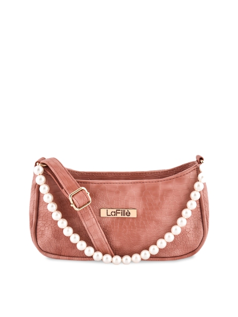 

LaFille Peach-Coloured Textured PU Half Moon Sling Bag