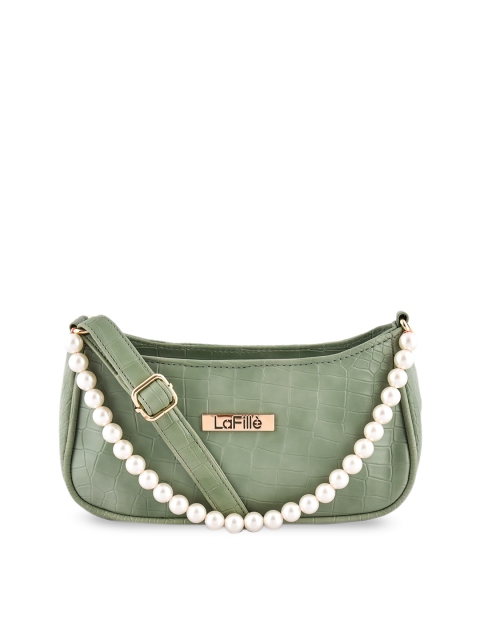 

LaFille Green Textured Embellished Half Moon Clutch