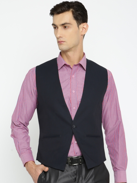 

Parx Men Navy Slim Fit Pure Cotton Waistcoat, Navy blue