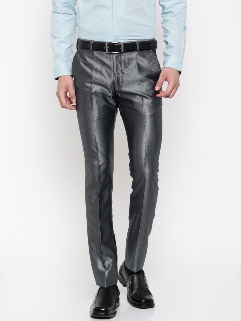 

Parx Men Grey Solid Formal Trousers