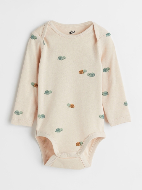 

H&M Boys Beige Printed Pure Cotton Bodysuit
