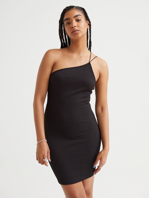 

H&M Black Ribbed One-Shoulder Bodycon Dress