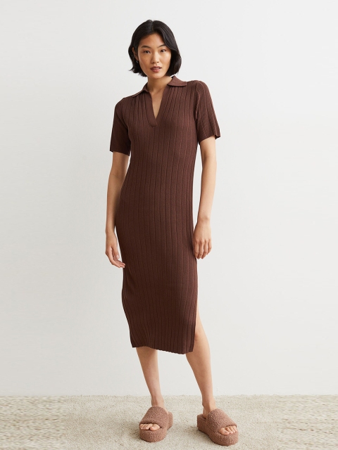 

H&M Women Brown Ribbed Dress