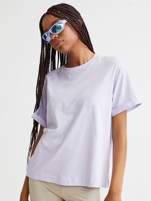 

H&M Women Purple Solid Cotton T-Shirt