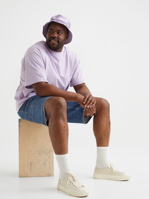 

H&M Men Purple Oversized Relaxed Fit Pure Cotton T-shirt