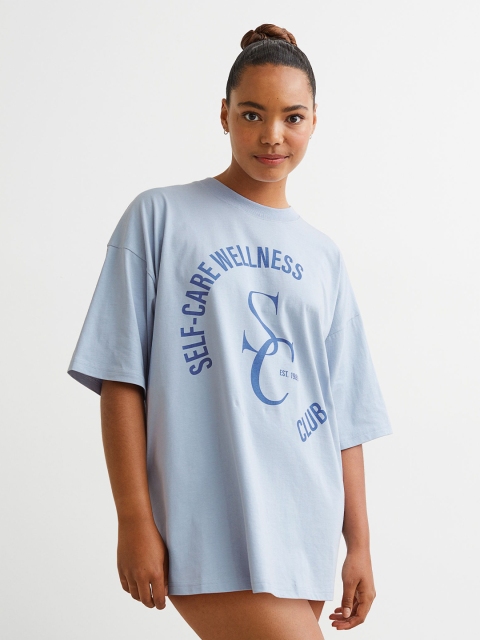 

H&M Women Turquoise Blue Oversized T-shirt