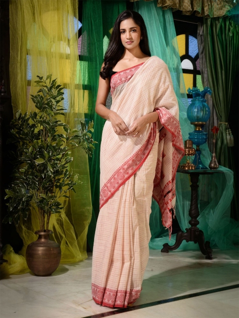 

Charukriti White & Pink Woven Design Pure Cotton Saree