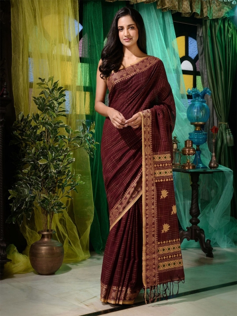 

Charukriti Maroon & Beige Woven Design Pure Cotton Saree