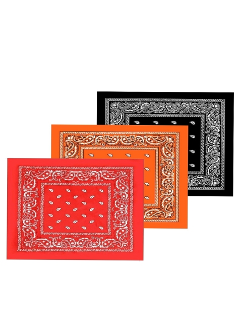 

Aadikart Unisex Pack Of 3 Red & Orange Paisley Printed Bandanas