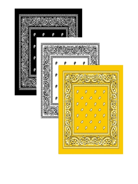 

Aadikart Unisex Pack of 3 Yellow & White Paisley Cotton Bandanas