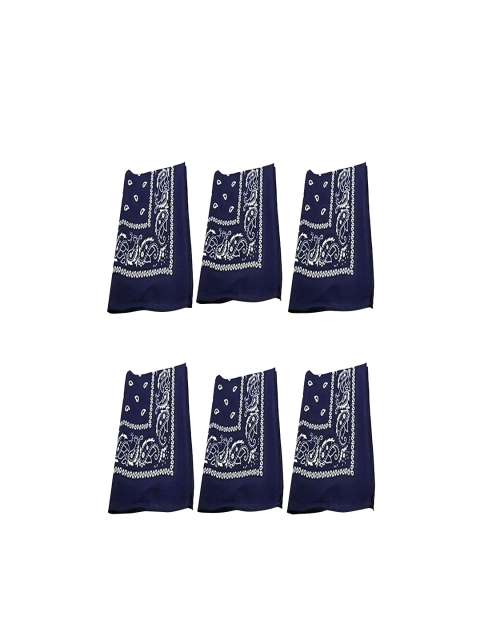 

Aadikart Unisex Pack Of 6 Navy Blue & White Paisley Printed Bandanas