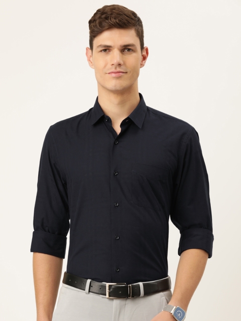 

Peter England Men Navy Blue Slim Fit Pure Cotton Semiformal Shirt
