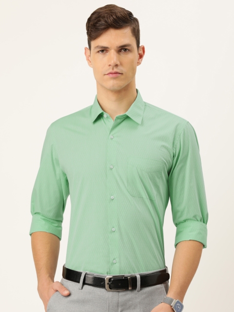 

Peter England Men Green Self-Design Slim Fit Formal Shirt