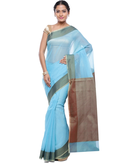 

BANARASI SILK WORKS Blue Art Silk Solid Banarasi Saree