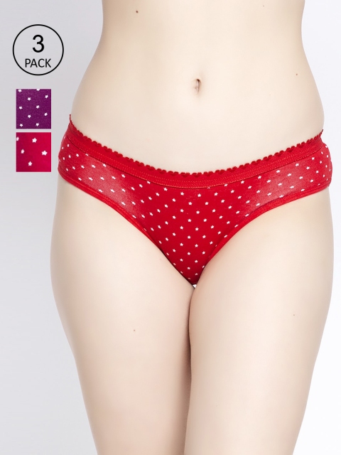 

GRACIT Women Pack of 3 Printed Briefs, Red