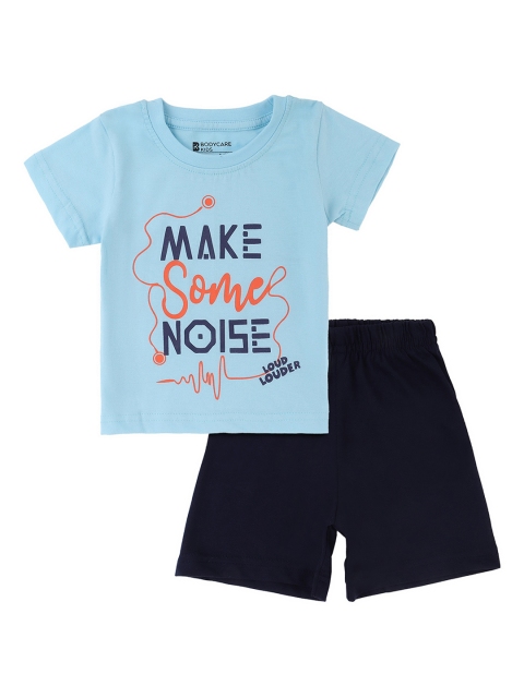 

Bodycare Kids Boys Navy Blue & Blue Printed Pure Cotton T-shirt with Shorts