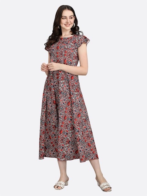 

LONDON BELLY Multicoloured Floral Organic Cotton Crepe Midi Dress, Multi