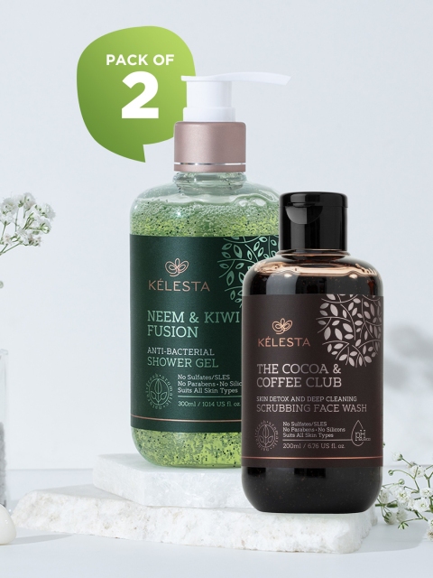 

KELESTA Set of The Cocoa & Coffee Club Face Wash 200ml & Neem & Kiwi Shower Gel 300ml, Brown