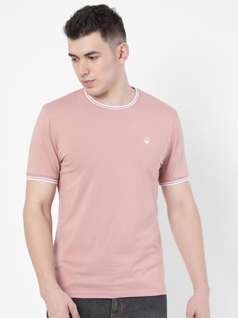 

R&B Men Pink Solid Cotton T-shirt