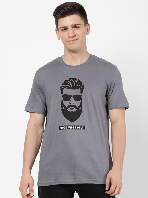 

R&B Men Grey & Black Printed T-shirt