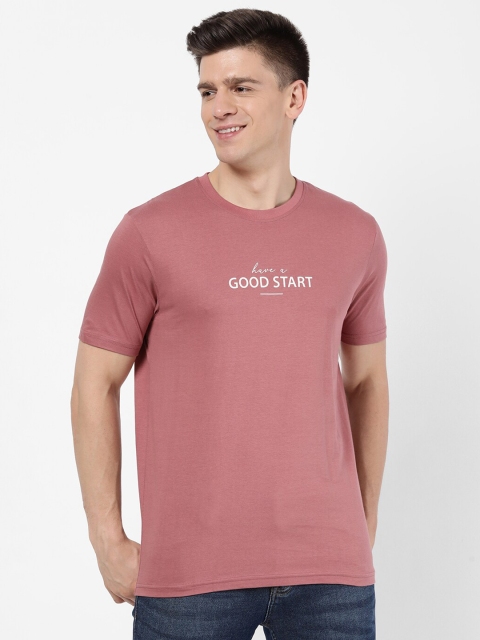 

R&B Men Pink Solid Printed Typography T-shirt