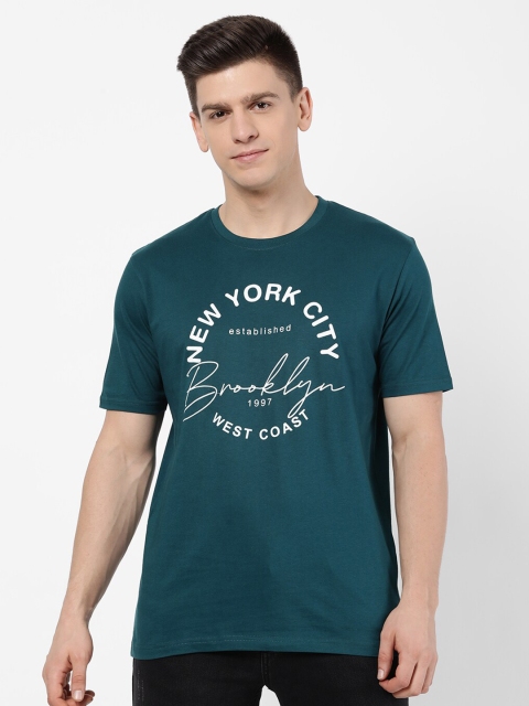 

R&B Men Teal Typography Printed Raw Edge T-shirt