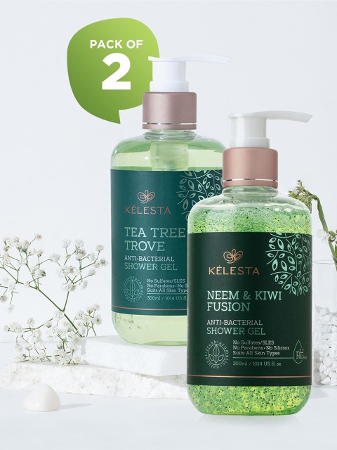

KELESTA Set Of 2 Natural Tea Tree Shower Gel & Body Wash - 300 ml Each, Green