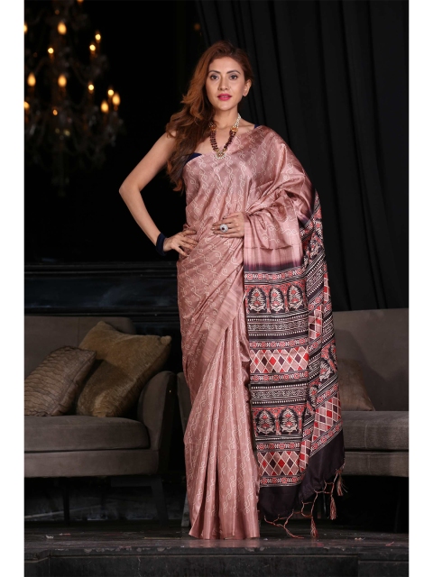 

KARAGIRI Brown & Black Bandhani Silk Blend Saree