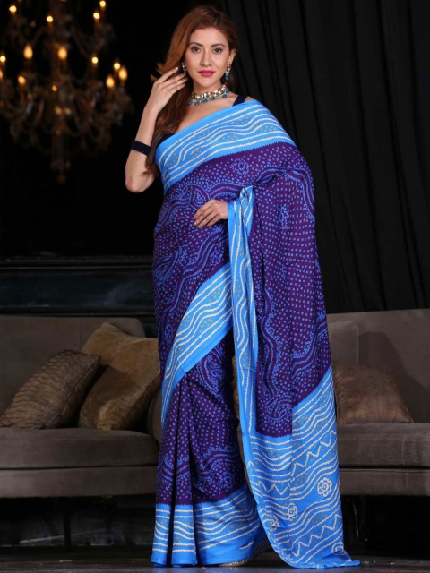 

KARAGIRI Women Grape Purple & White Bandhani Silk Blend Saree