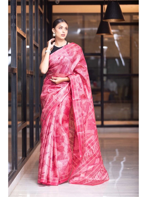 

KARAGIRI women Pink & Grey Floral Silk Blend Saree