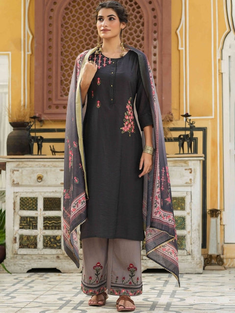 

Juniper Women Grey Ethnic Motifs Printed Kurta with Palazzos & With Dupatta