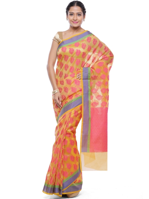 

BANARASI SILK WORKS Yellow & Pink Art Silk Woven Design Banarasi Saree