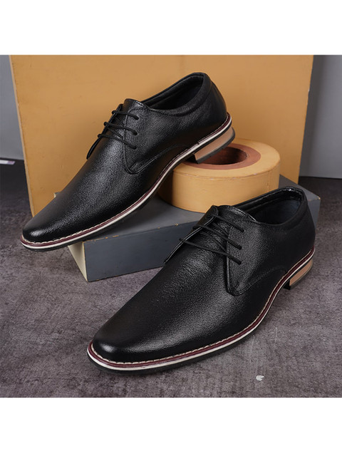 

Style Shoes Men Black Solid Leather Formal Derby