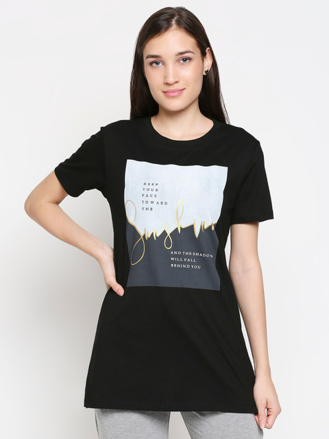 

XIN Plus Size Women Black Typography Printed T-shirt