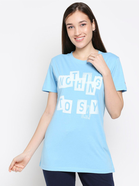 

XIN Women Blue Typography Printed T-shirt