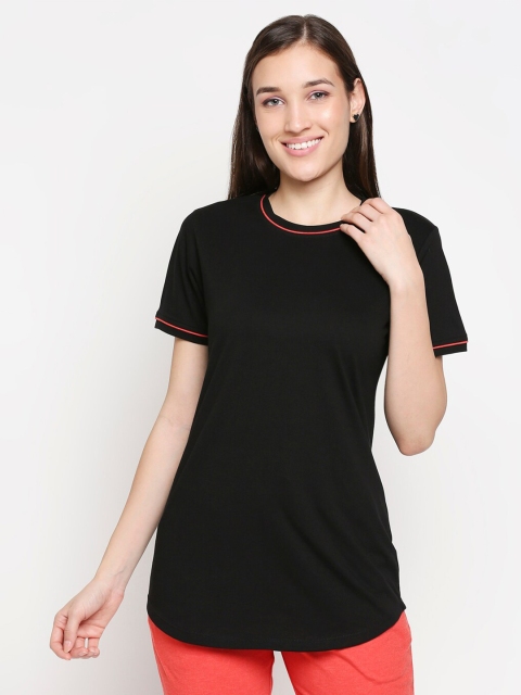 

XIN Women Black Short Sleeves Raw Edge Cotton T-shirt
