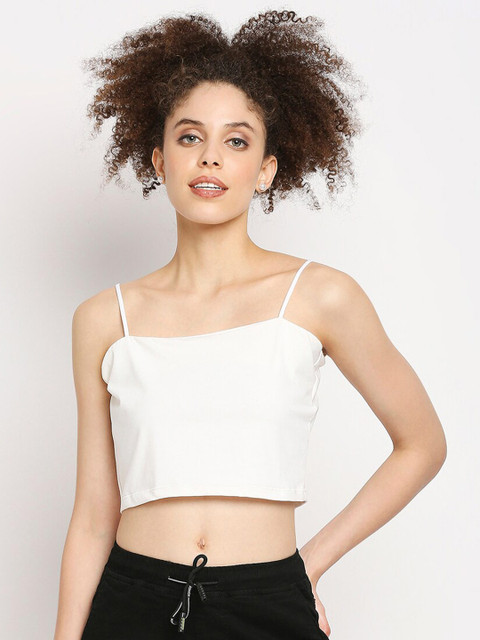 

Autumn Hues White Solid Crop Top