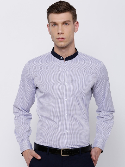 Mark Taylor Men White & Blue Slim Fit Checked Formal Shirt
