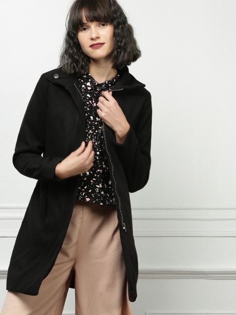 

all about you Women Black Solid Longline Overcoat