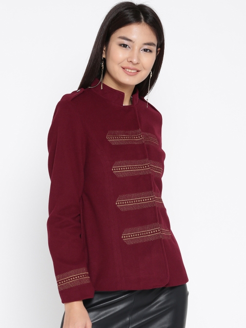 

all about you Women Maroon Self-Design Tailored Jacket