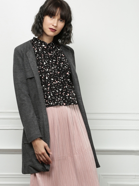 

all about you Women Charcoal Grey Solid Longline Tailored Jacket