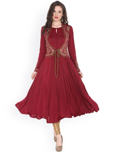 

Ira Soleil Women Maroon Printed Anarkali Kurta