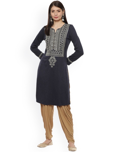 

Lakshita Women Charcoal Embroidered Thread Work Velvet Kurta