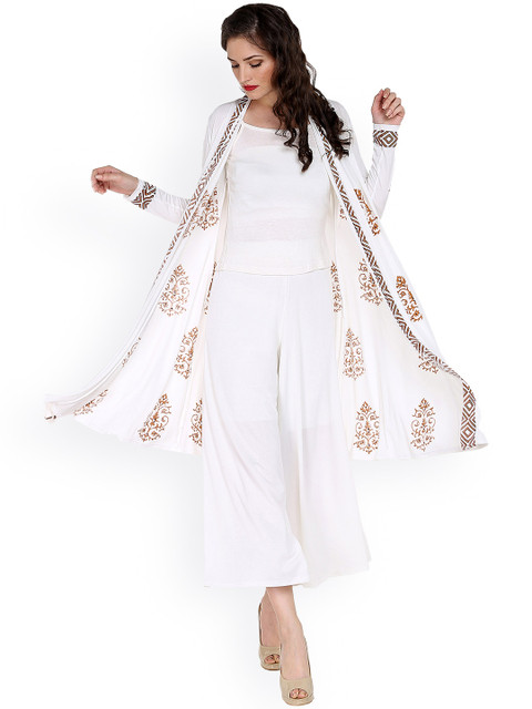 

Ira Soleil White Printed Longline Shrug