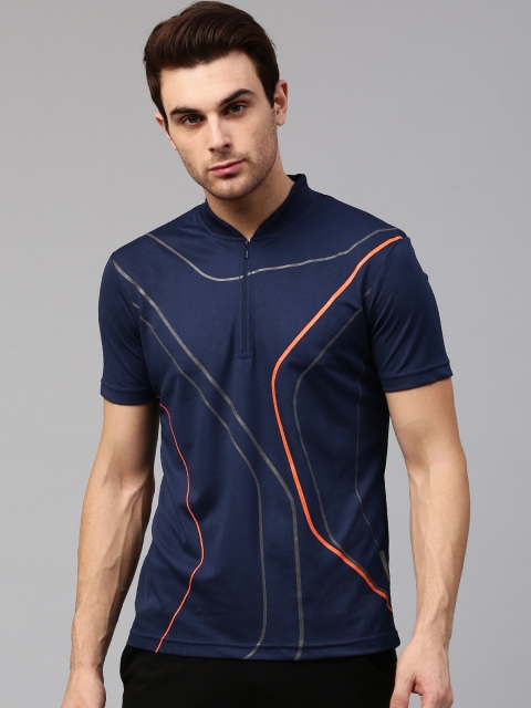 

HRX by Hrithik Roshan Men Navy Blue Printed Stand Collar T-shirt