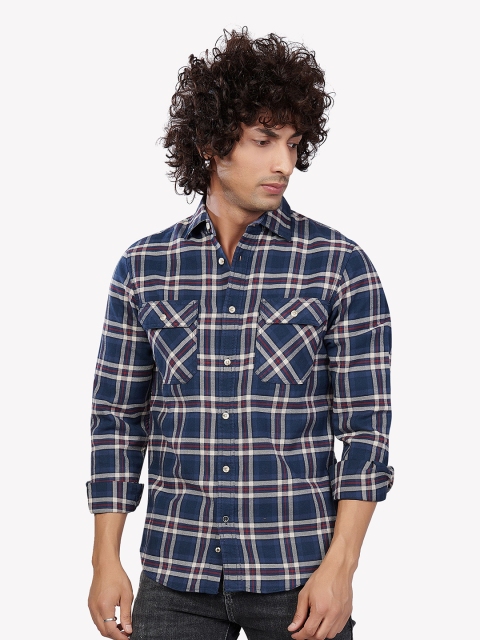 

VASTRADO Men Blue Tartan Checks Checked Casual Shirt