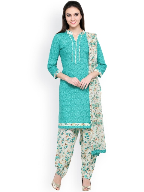 

Satrani Green & Cream-Coloured Pure Cotton Unstitched Dress Material