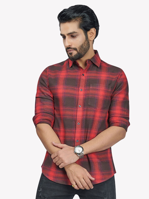 

VASTRADO Men Red Tartan Checks Checked Casual Shirt